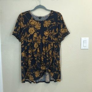 Navy Blue and Mustard Blouse